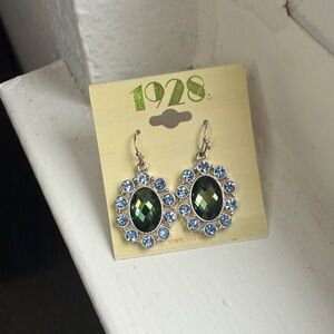 1928 Jewelry Silver Tone Blue / Green Oval Drop Earrings